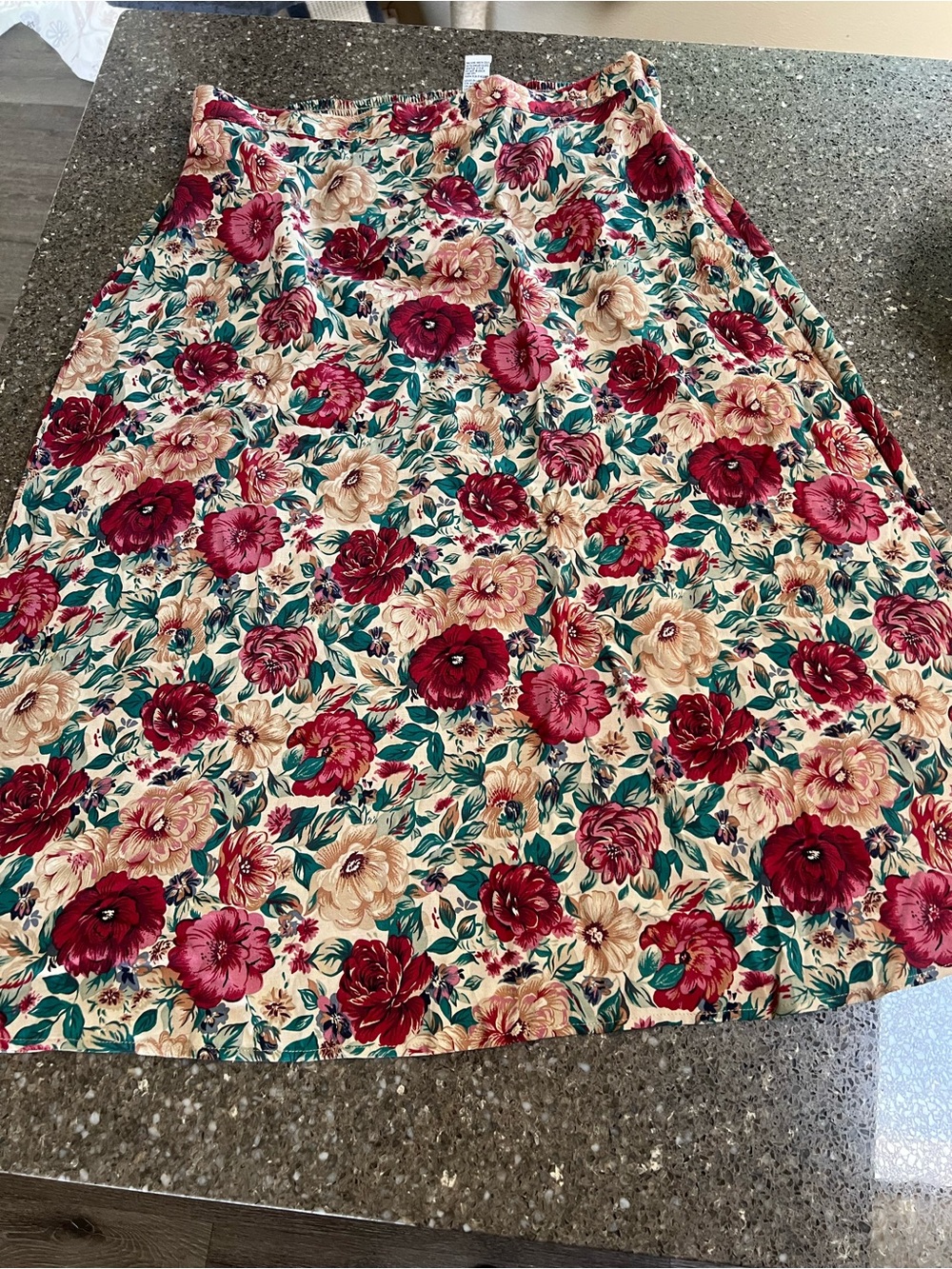 Vintage Sag Harbor Floral A-Line Skirt in Cream with Red Accents Side Zip 1X